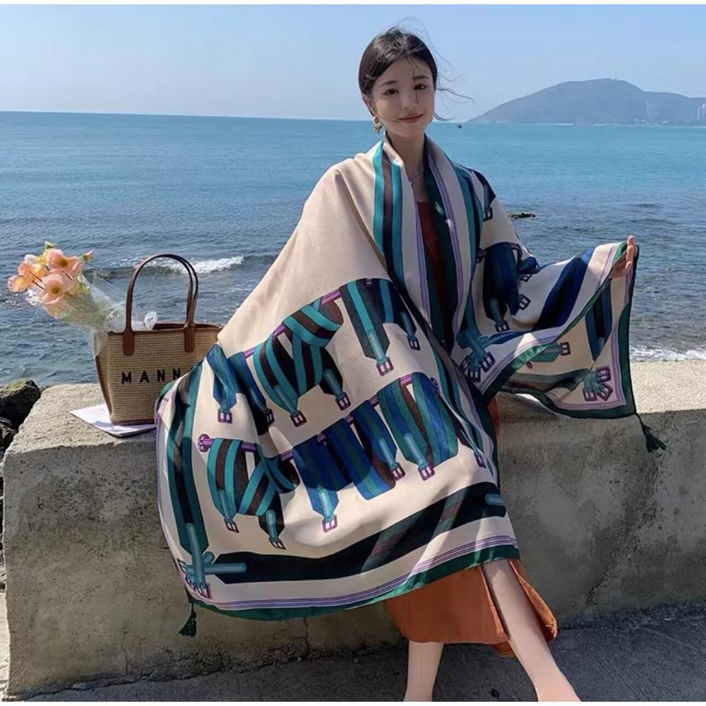 Соленое озеро Чака Туризм на Северо-Западе Этнический стиль Шарф Шелковый шарф Женский Летний Приморский Пляжный Платок Солнцезащитный Тонкий