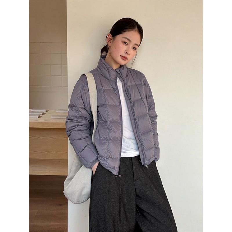 Womens Lightweight Down Jacket Winter Warm Slim Fit Stand Collar White Duck Coat Daily Commute