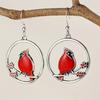 Серьги-крючки в богемном стиле, простые винтажные, с дизайном ветки и красной птички, из металла, для женщин, чтобы носить на праздники