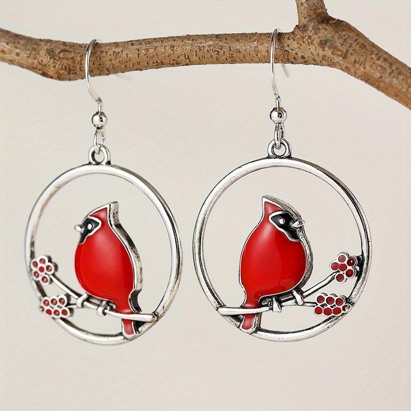 Серьги-крючки в богемном стиле, простые винтажные, с дизайном ветки и красной птички, из металла, для женщин, чтобы носить на праздники