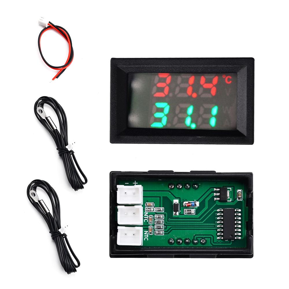 DC4-30V Voltmeter Thermometer 2in1 LED Digital Dual Display Voltage Meter Temperature Sensor Tester with NTC3950 Probe Cable