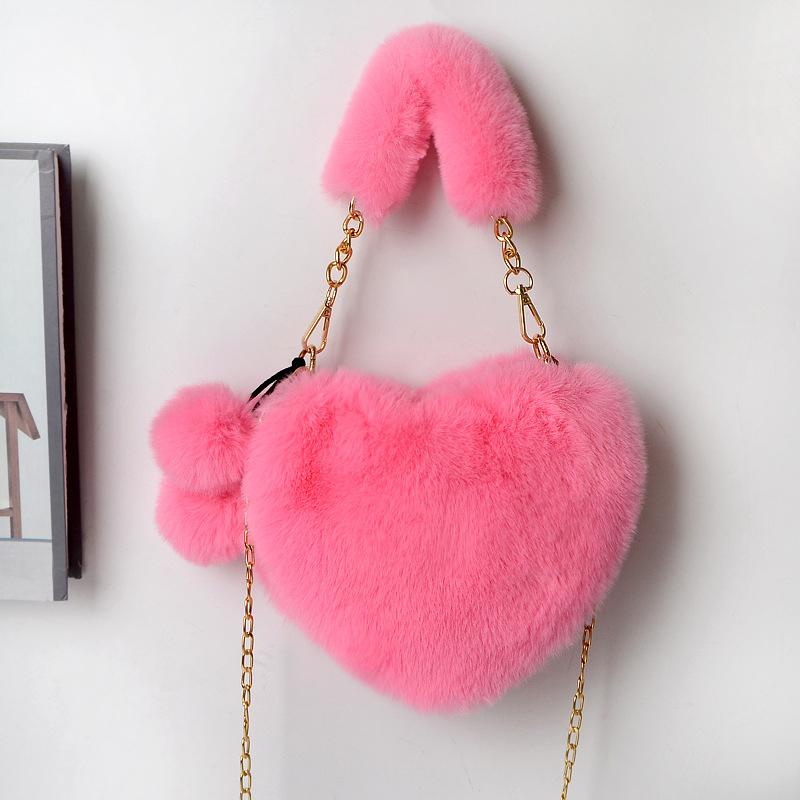 Trendy Ladies Plush Love Heart Shaped Fashionable Solid Color Soft Comfortable Purses Popular Women Hand Bags