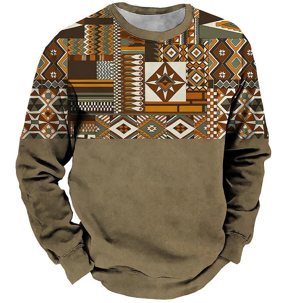 Винтажная футболка из хлопка с длинным рукавом, мужские топы 5xl, этническая футболка с племенным принтом, весенняя дышащая свободная мужская рубашка, одежда