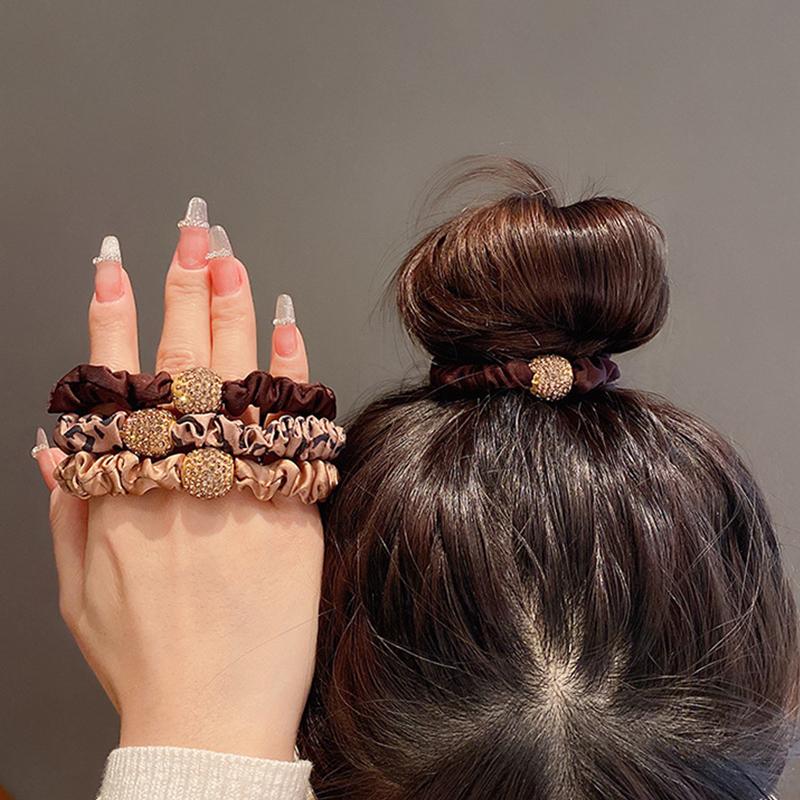 4pcs/Bag Girls Elastic Hair Band Accessories Fashion Hair Ties Leopard Ponytail Rhinestone Scrunchies for Women Hair Tie
