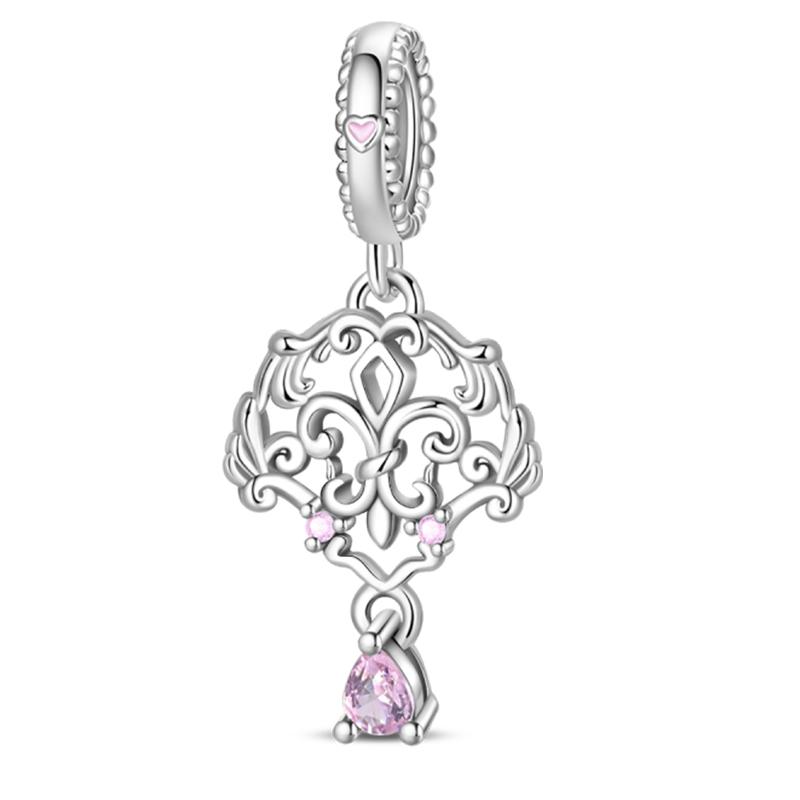 Silver Plated Lotus Heart Zircon Charm Beads for Qikaola 925 Bracelets DIY Jewelry Gifts Guardian Angel Design