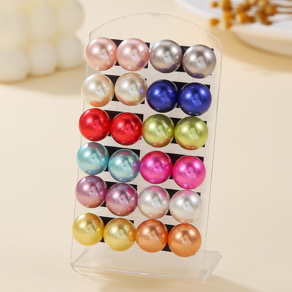 Simple color imitation pearl stud earrings 11 pairs of combination, high-end sense versatile acrylic temperament women's earrings