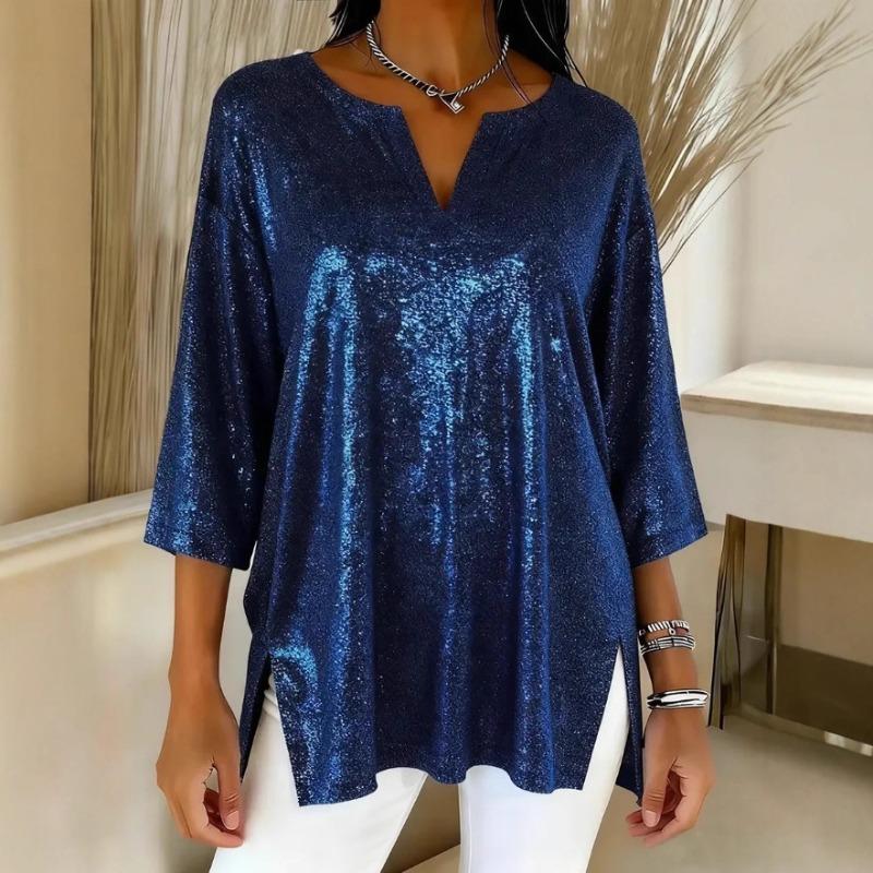 JPNTKY Women's Fashion Casual Solid Color Print 3/4 Sleeves V Neck Blouses & Shirts