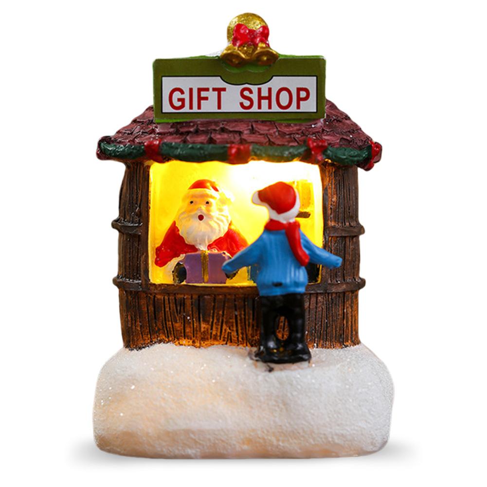 Christmas Luminous Resin Houses LED Micro-Landscape Santa Claus House Craft Ornament Chirtmas Desktop Decoration