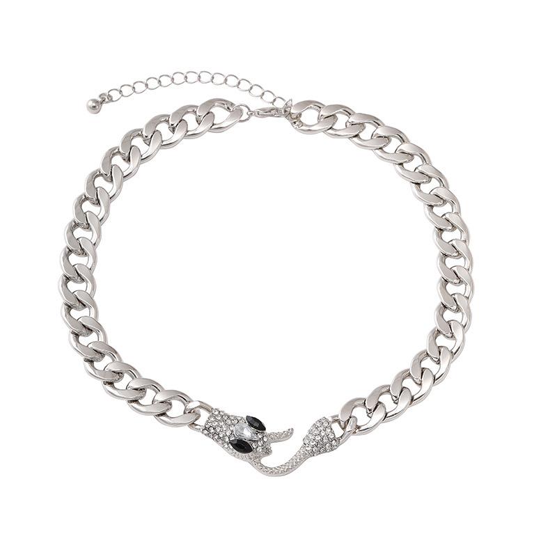 High-End Trendy Unisex Snake Head Inlaid Necklace Luxury Geometric Pattern Link Chain Design Religious Christian Gifts Alloy