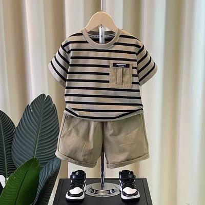 Комплект летней одежды для мальчиков 0-5 лет, детский полосатый комплект из двух предметов с шортами и футболкой с коротким рукавом