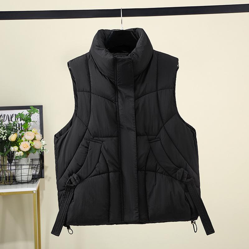 Anti-season large-size cotton clothes, vests for women, foreign style, autumn and winter new sleeveless vest, beige and black.
