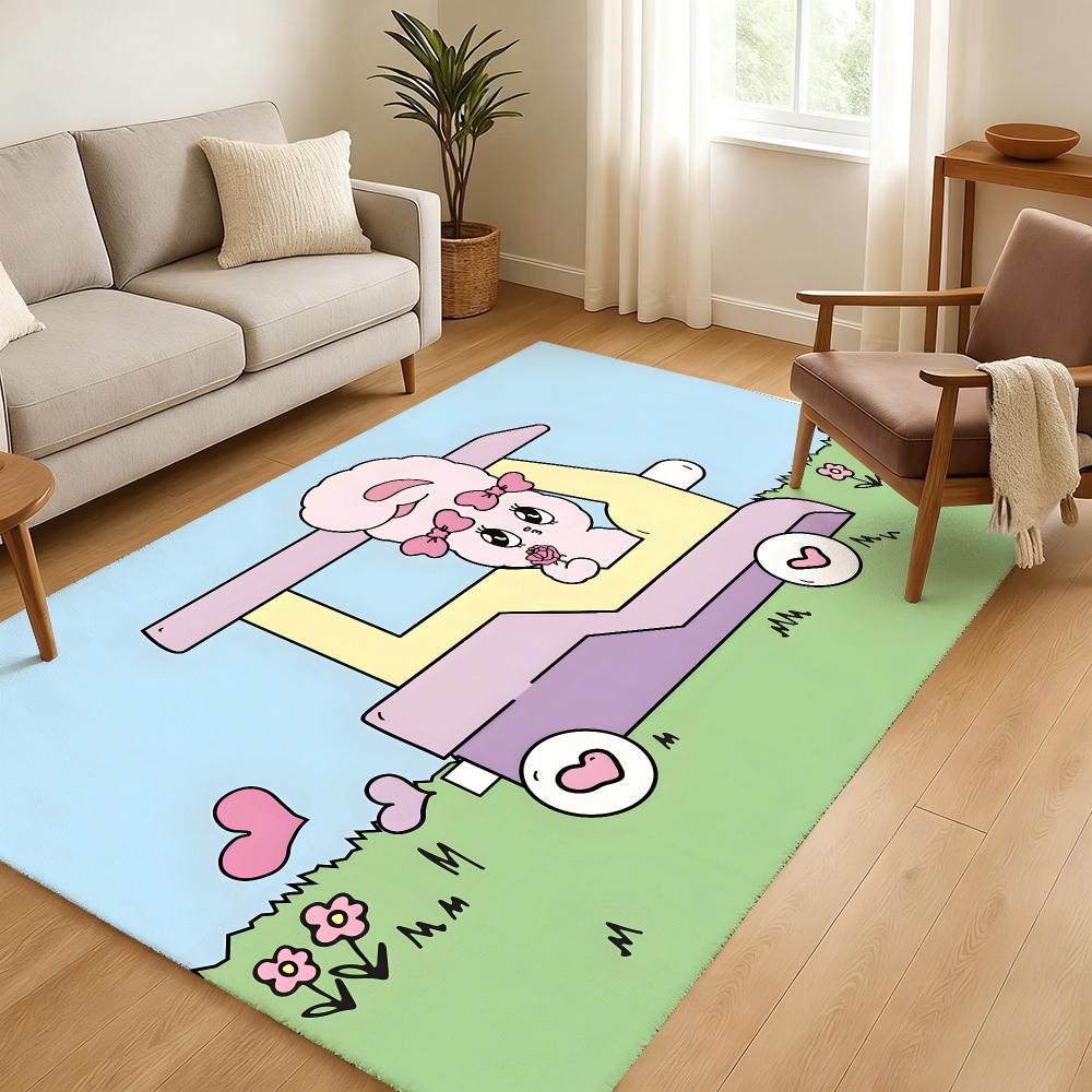E-Esther Bunny Floor Mat Soft Thickened Absorbent Non-Slip Bedroom Living Room Door Mat Home Decor Flannel Rugs