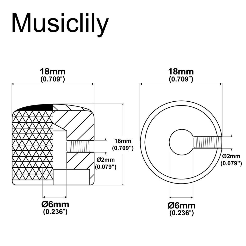 Musiclily Dome Knob горизонтальный винтовой тип метрический стандарт для электрогитары черного цвета/бас-гитары, (Пакет 4)
