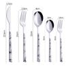 Нержавеющая сталь Высококлассная столовая посуда Мраморная ручка Серебряная десертная столовая ложка Западный нож для стейка Вилка Кухонные столовые приборы Посуда