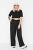 Women's Style Plus Size Black Wide Leg Woven Trousers