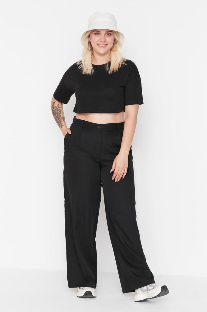 Women's Style Plus Size Black Wide Leg Woven Trousers