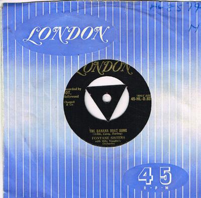7-дюймовая пластинка FONTANE SISTERS, BILLY VAUGHN & HIS - The Banana Boat Song 45HLD8378 London Records 1957 UK Поп Использованная