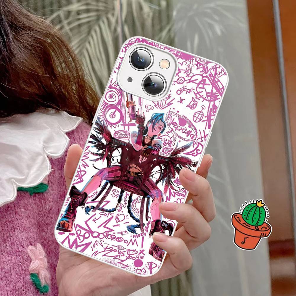 Чехол для телефона с персонажем Джинкс из мультфильма Arcane для iPhone 15 13 12 Mini 11 Pro XS Max X XR 14 Plus, Чехол из закаленного стекла