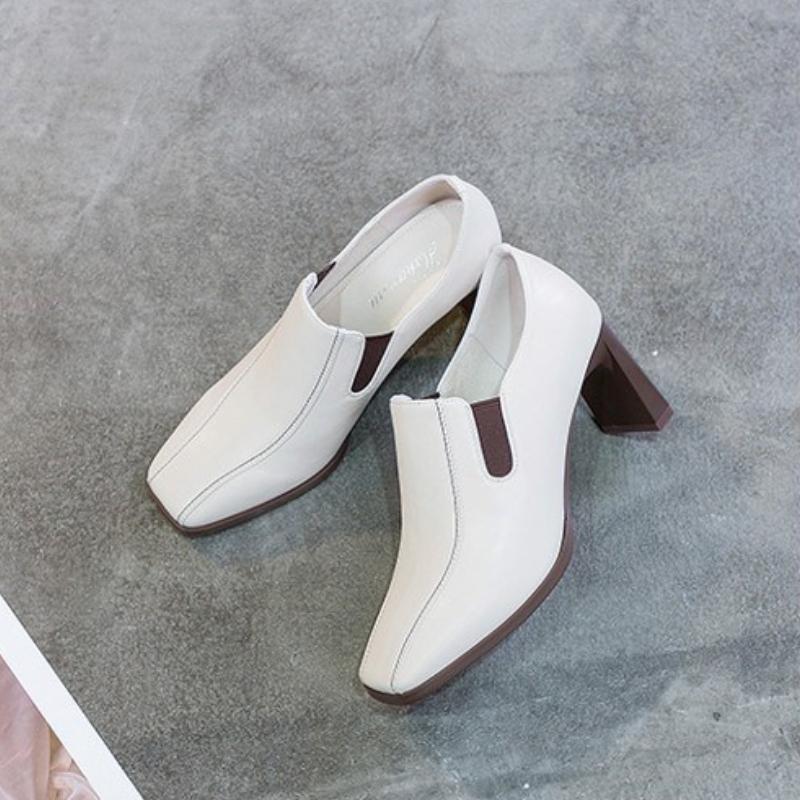 Модные женские туфли на толстом каблуке корейской версии, весна-осень, новые туфли с квадратным носком на высоком каблуке, профессиональная женская обувь для поездок на работу