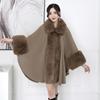 Autumn and Winter Women's Hair Collar Shawl Cape Large Size Knitted Cardigan Loose Jacket