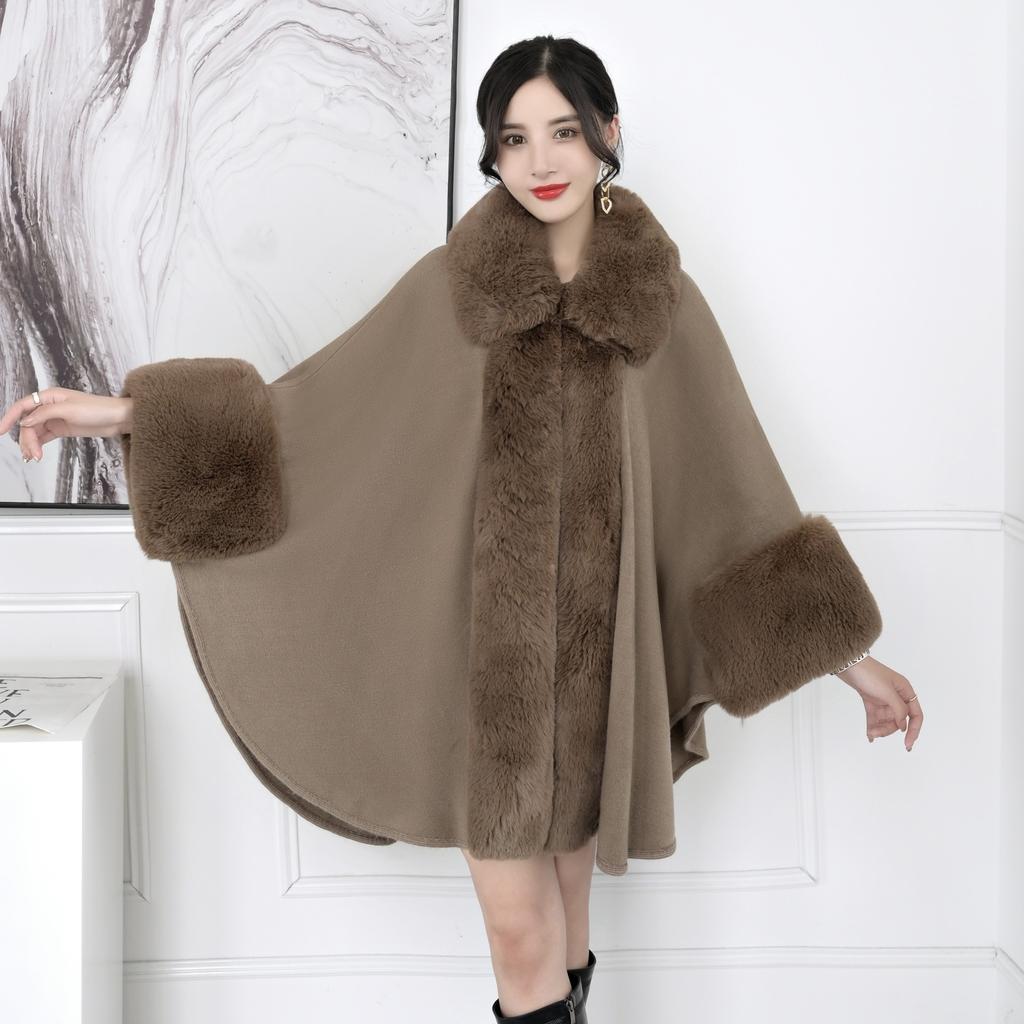 Autumn and Winter Women's Hair Collar Shawl Cape Large Size Knitted Cardigan Loose Jacket