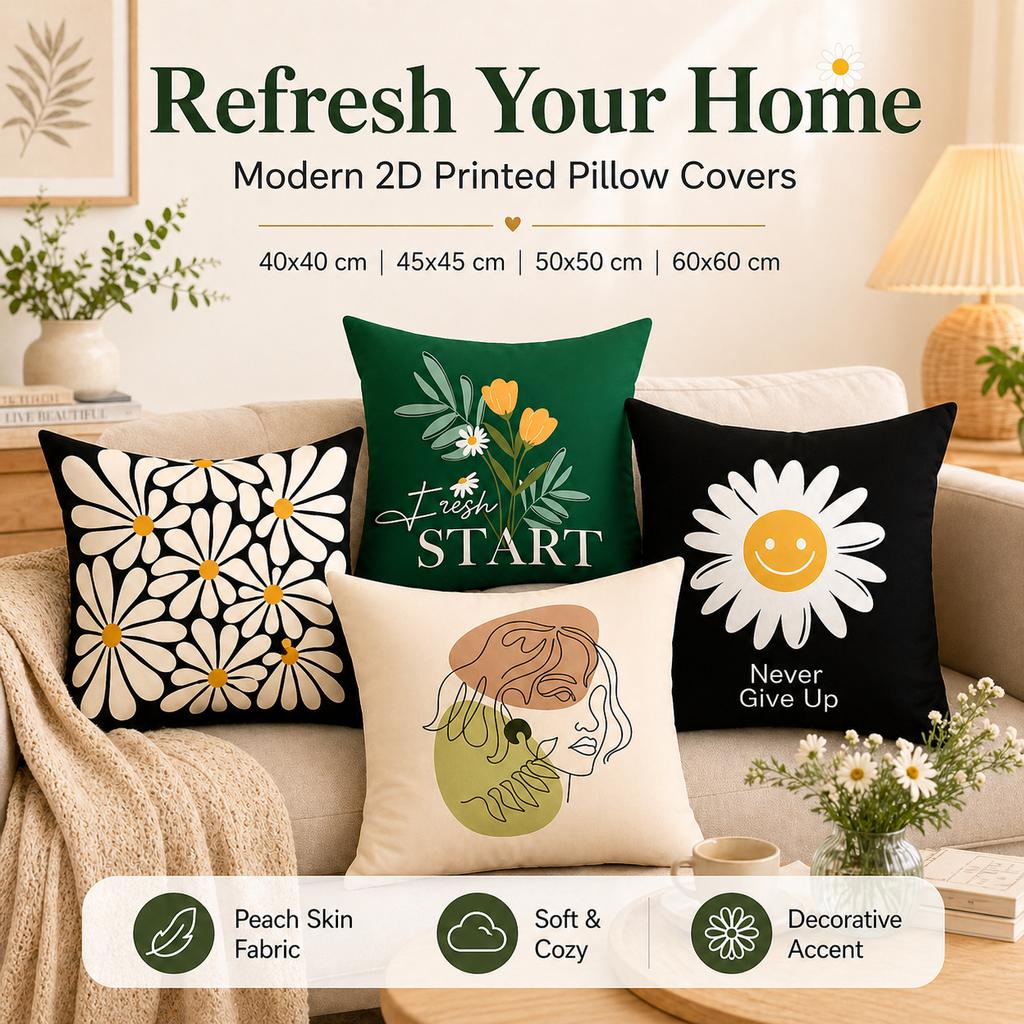 Modern Daisy Flower Peach Skin Pillow Cover 2D Flat Printed Cushion Case For Living Room Sofa Bedroom Home Decor 45X45Cm New