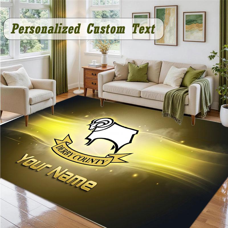 Crystal Velvet Square Rug Custom NameDerby County Pattern Non Slip Home Floor Decor Rug
