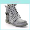 Womens Studded Goth Ankle Boots Timeless Chelsea Hollow Punk Buckle Martin Shoes