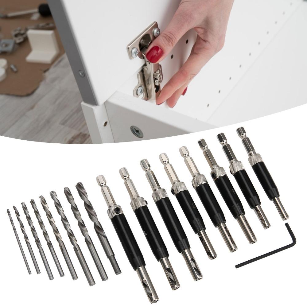 17pcs 5/64-1/4 inch Self Centering Drill Bit Hex Key Quick Change Hinge Drill Bit Hex Shank Aluminum Alloy Alignment Drill Bit