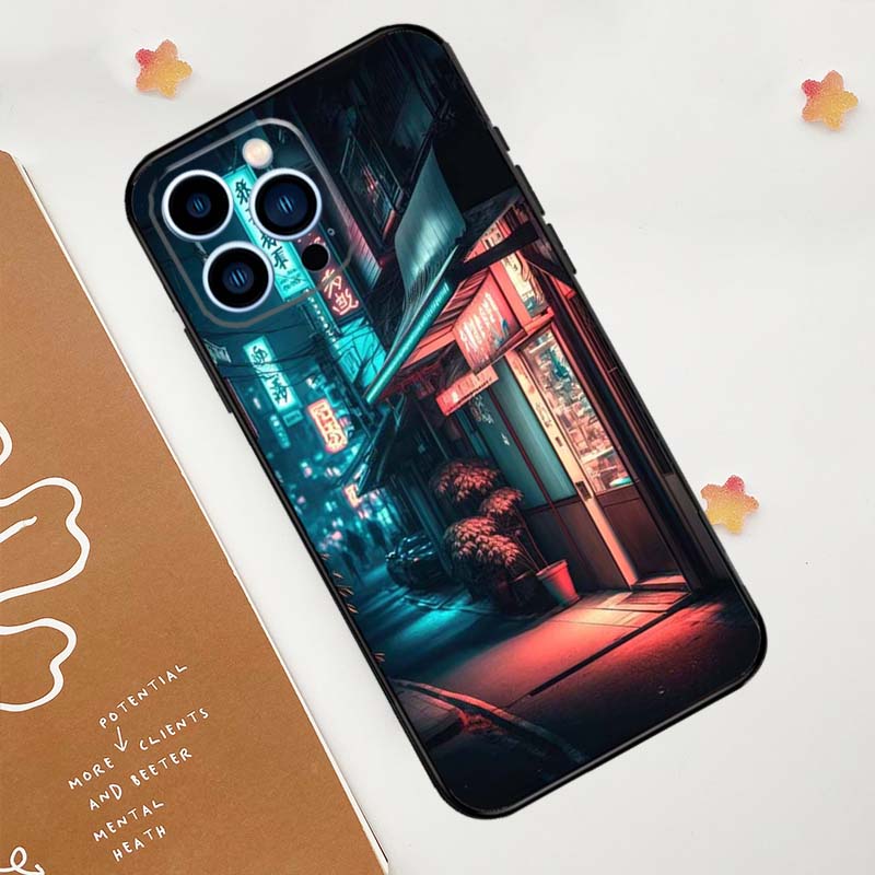 Чехол с эстетикой ночного города Японии для iPhone 15 16 14 13 12 11 Pro Max Plus X XR XS 12 13 Mini, чехол, аксессуары