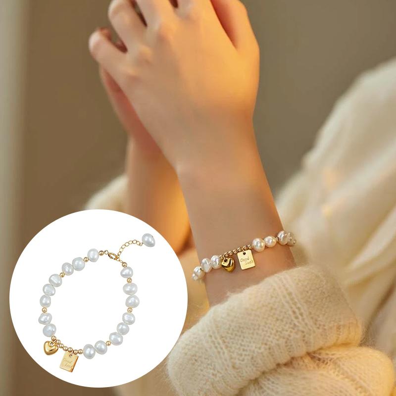 Women Beaded Alloy Bracelets Suitable For Holiday Occasions Irregular Imitation Pearl Bracelets Gold Charms