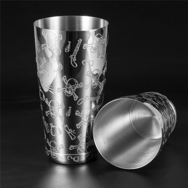 500ml/800ml Engraving Skull Stainless Steel Cocktail Boston Bar Shaker Bar Tools Barware