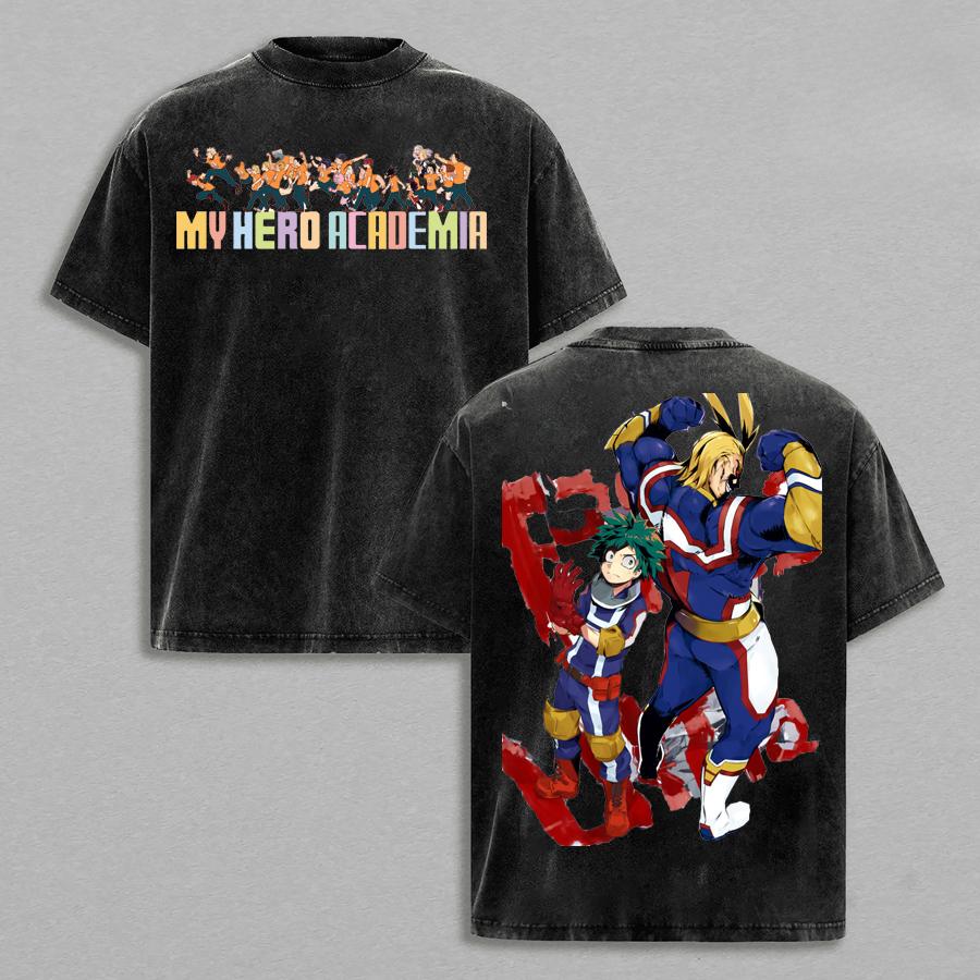 Anime My Hero Academia All Might Graphic T Shirt Men Women Short Sleeve Oversized Tshirt Washed Cotton Tee Harajuku Male T-shirt