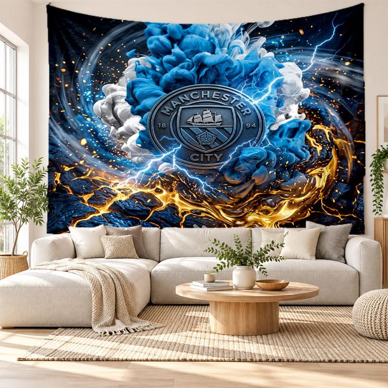 Manchester City Wall Tapestry, Soft Fabric Wall Hanging, Decorative Backdrop For Bedroom Home Wall Art