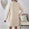 Платье весна-осень с фактурными длинными рукавами и круглым вырезом, однотонное свободное прямое мини-платье, короткое платье-пуловер для поездок на работу, свиданий, путешествий