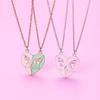 Women Necklace BEST FRIENDS Oil-dripping Butterflies Magnetic Double Chain Splicing Love Heart Kids