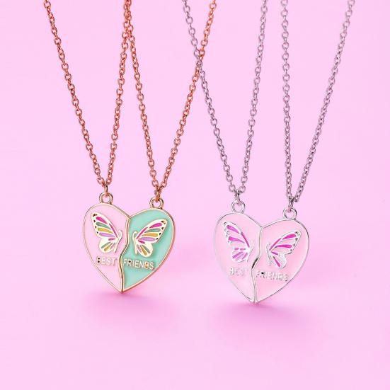 Women Necklace BEST FRIENDS Oil-dripping Butterflies Magnetic Double Chain Splicing Love Heart Kids