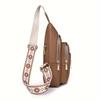 Classic Women's Sling Zipper Bag, Textured Retro Style Chest Bag, Outdoor Fancy Pack With Wide Strap