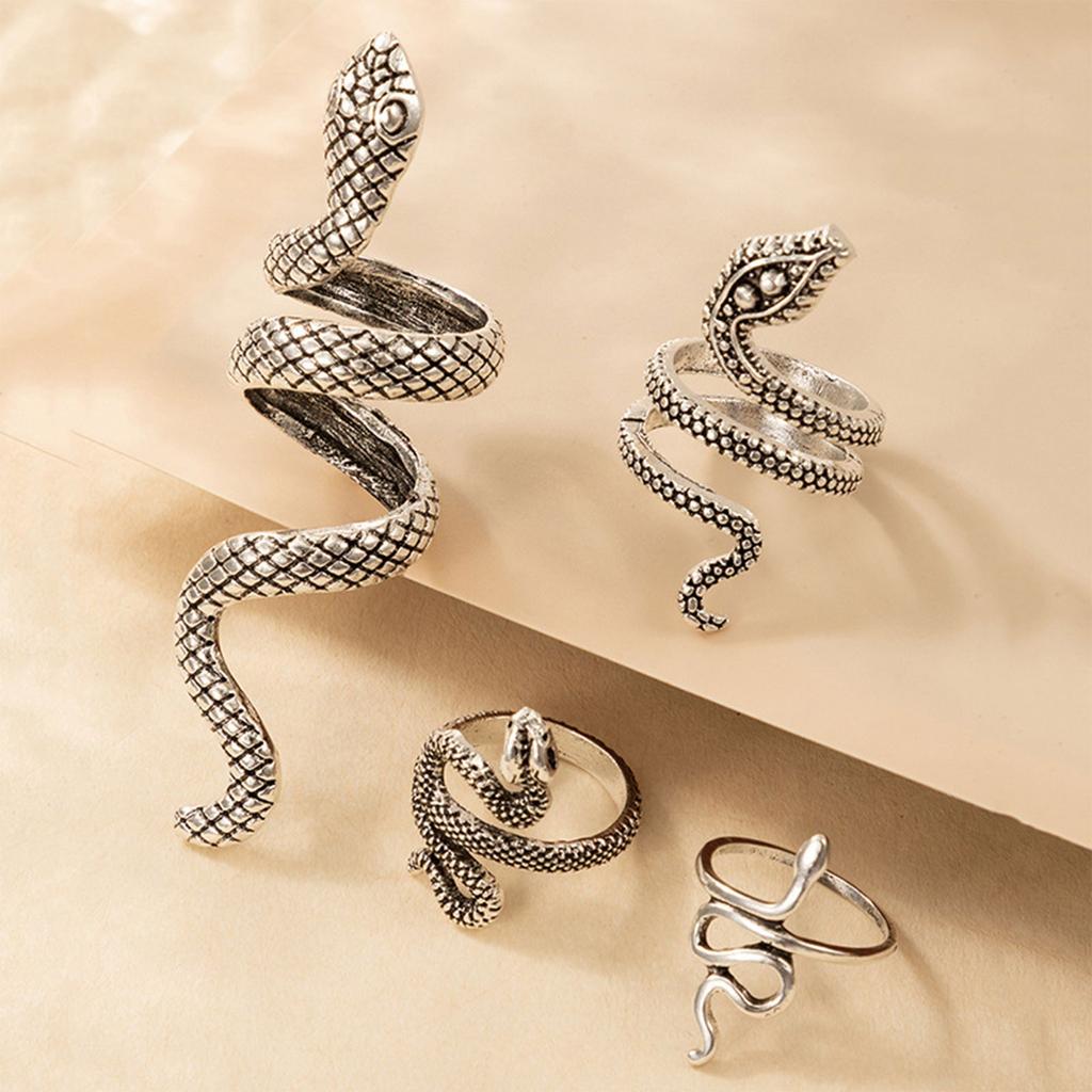 Snake Print Ring Punk Wind Snake Animal Retro Exaggerated Four-Piece Ring