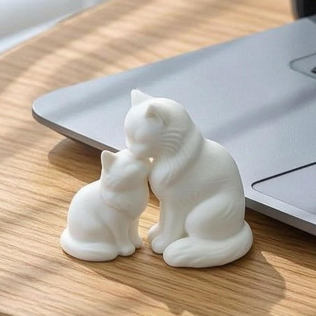 Cat Figurines for Home Decor 3D Printed Figurine Cute Mother And Baby Kitten Statue Healing Atmosphere Gift Minimalist Animal Ornament Home Office,