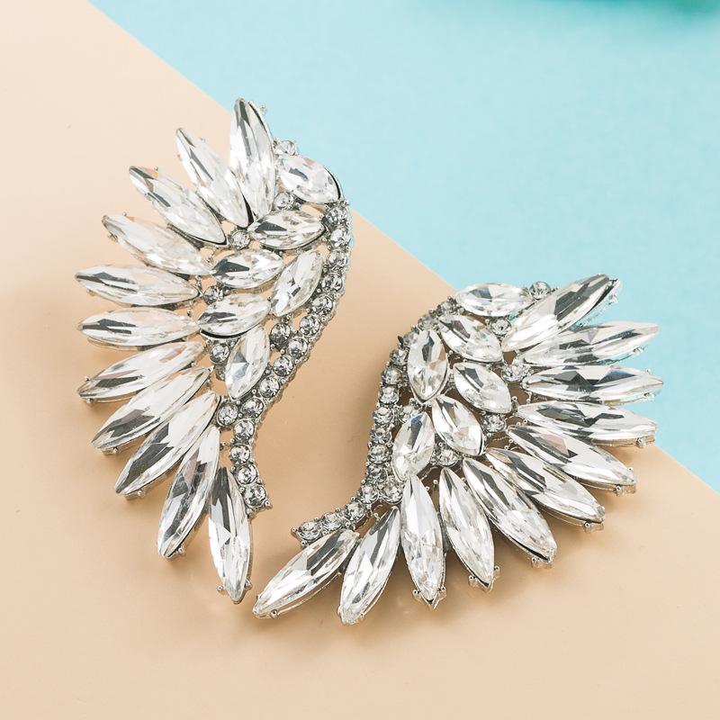 Женские серьги-гвоздики для тяжелой промышленности, преувеличенные веерообразные богемные серьги с крыльями и стразами