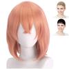 CaseEden Cosplay Wig, Short, 35cm, Heat-Resistant, Coral Pink, Includes 2 Wig Nets