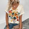 Summer New 3D Printe T-shirt Women's V-neck Top Summer Daily  Short-sleeved White Comfortable Street T-shirt