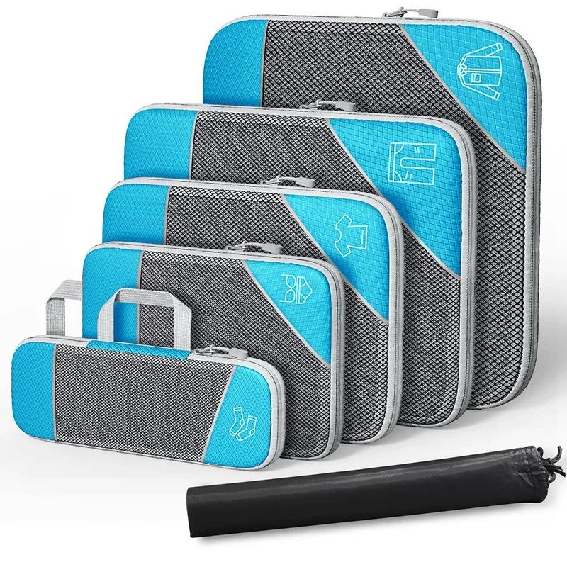 3/6PCS Compressed Packing Cubes Travel Storage Organizer Set with Shoe Bag Mesh Visual Luggage Portable Lightweight Suitcase Bag