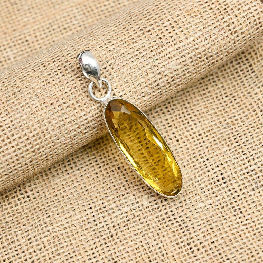 Citrine Gemstone Handmade 925 Sterling Silver Jewelry Lovely Pendant Gift For Her