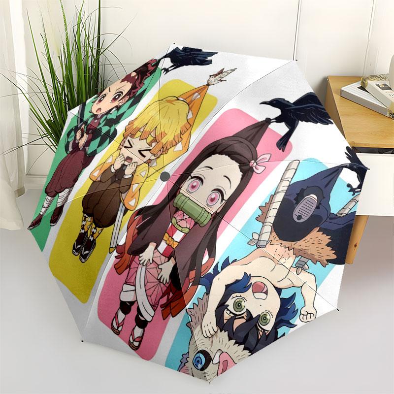 1 PC Automatic Folding Umbrella - Demon Slayer Kimetsu No Yaiba Pattern Portable Foldable Design With 8 Ribs Christmas Birthday Gifts