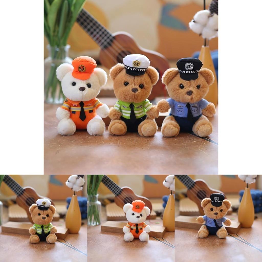 Adorable Plush Teddy Bear Keychain Soft Pp Cotton Stuffed Toy Police Firefighter