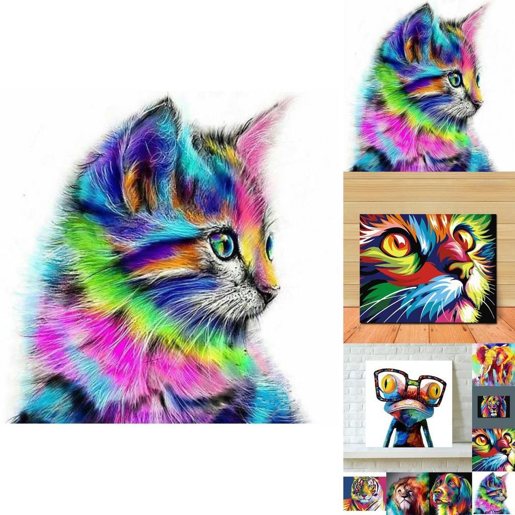 Яркая абстрактная картина на холсте с тигром и львом для современного декора гостиной 40x30см