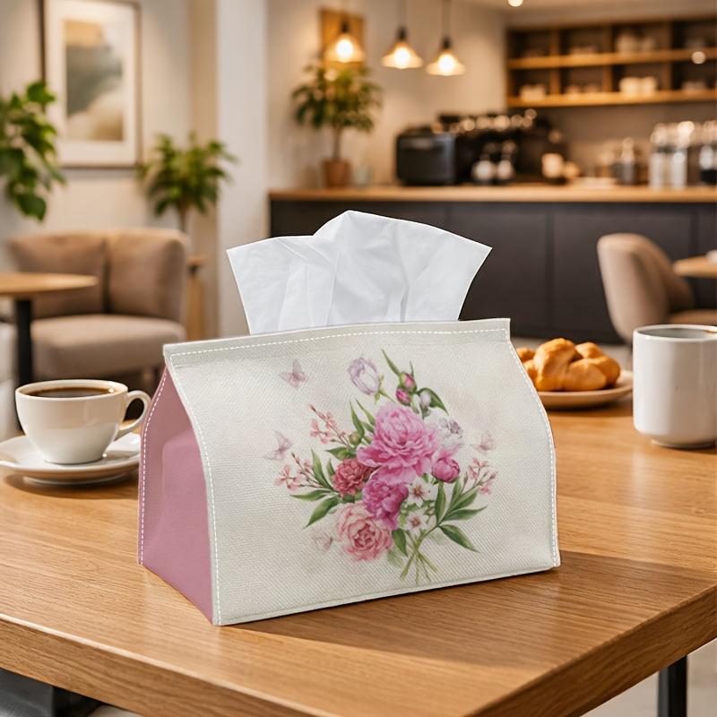 1pc Romantic Botanical Tissue Holder, Pink Rose Arrangement Floral Innovative Home Living Room Organizer, Minimalist Color Tissue Holder, Napkin Dispe