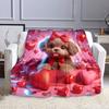 "Adorable Puppy with Red Bow and Hearts" Patterned flannel blanket perfect for the bedroom living room, sofa, or a little nap